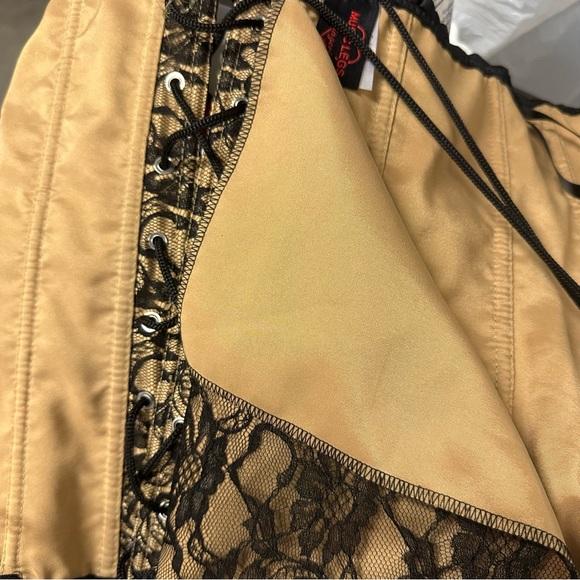 Corset Black Lace Overlay Bustier Top Sexy Steel Boned Body Shaper Womens Medium - Picture 12 of 14